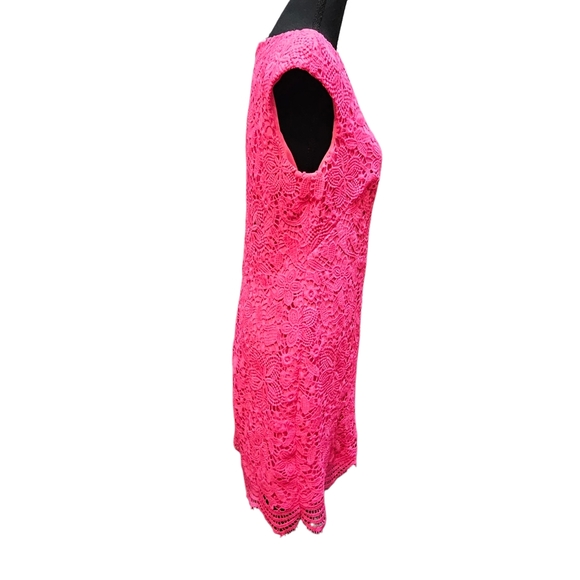 Anne Klein Vibrant Pink Crochet Floral Lace Mini Dress Size 8 - Picture 2 of 5